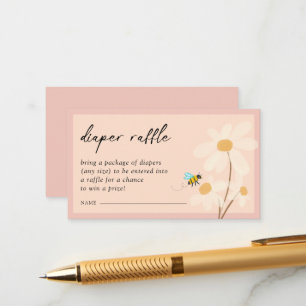 Pink Floral Daisy Bees Baby Shower Diaper Raffle Enclosure Card