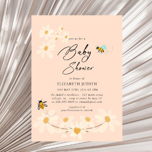 Pink Floral Daisy Bees Baby Shower Invitation