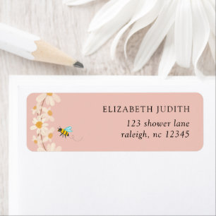 Pink Floral Daisy Bees Baby Shower Return Address