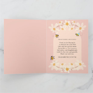 Pink Floral Daisy Bees Baby Shower Thank You Card