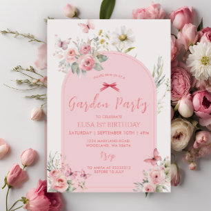 Pink Floral Daisy Butterfly Garden Party  Invitation