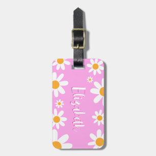 Pink Floral Daisy Kids Custom School Bag Tag