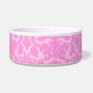 Pink Floral Damask Dog Bowl