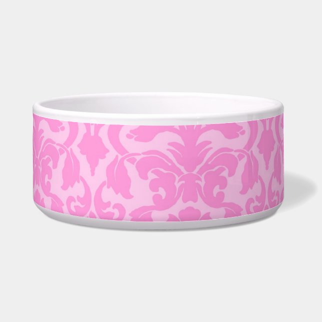 Pink Floral Damask Dog Bowl (Front)