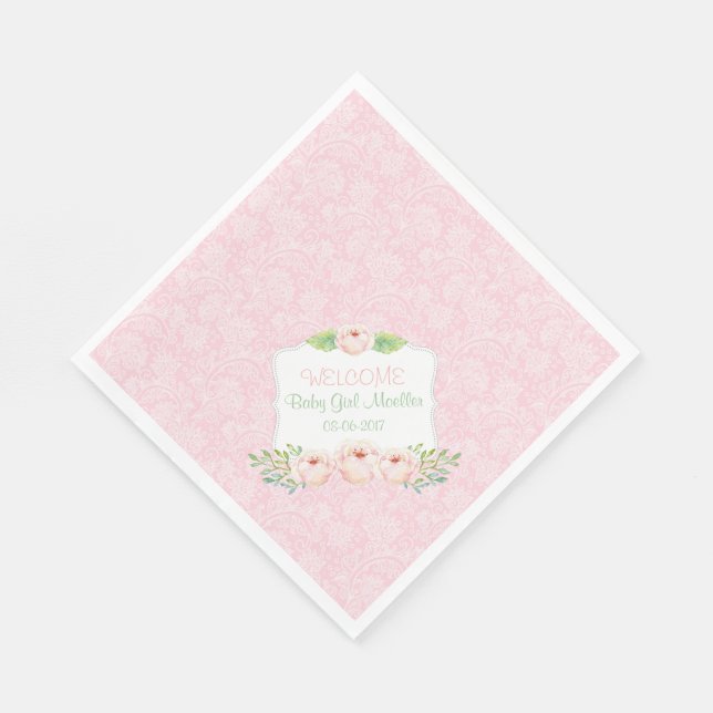 Pink floral Damask Napkin / girl baby shower (Corner)