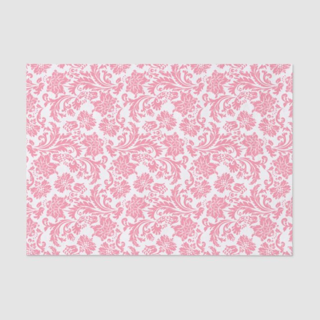 Pink Floral Damasks On White Changeable Background Tissue Paper (Front)