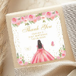 Pink Floral Dark Skin Princess Birthday Party Square Sticker<br><div class="desc">This elegant and glamourous birthday party thank you sticker features a beautiful princess with dark hair and dark skin in a pink ball gown. The text combines handwritten script and modern sans serif fonts for a classy and sophisticated look. The floral arrangements, butterflies and gold confetti create the perfect blend...</div>