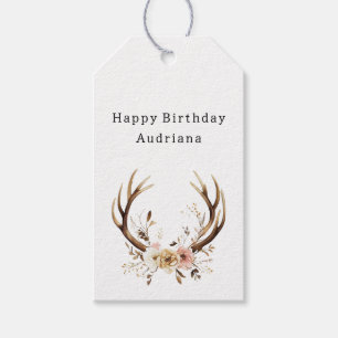 Pink Floral Deer Antlers Personalised   Gift Tags