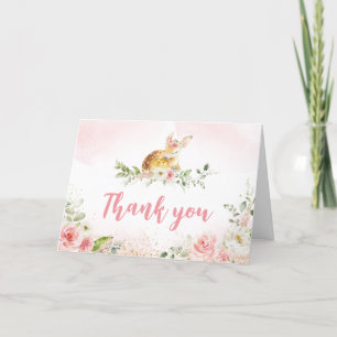 Pink Floral Deer Baby Shower Thank You Card