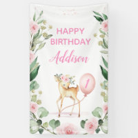 Pink Floral Deer Pink Balloon Birthday Party