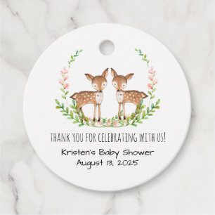 Pink Floral Deer Thank You  Favour Tags