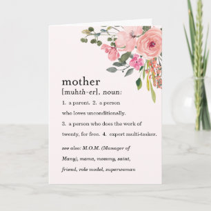 Pink Floral Definition of a Mother, Mother's Day Card