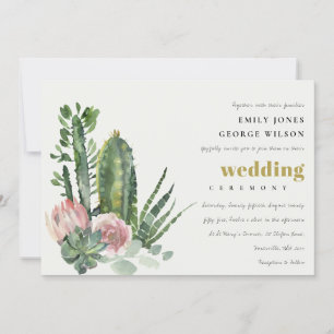 PINK FLORAL DESERT CACTI FAUNA WATERCOLOR WEDDING INVITATION