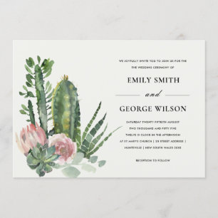 PINK FLORAL DESERT CACTI FAUNA WATERCOLOR WEDDING INVITATION
