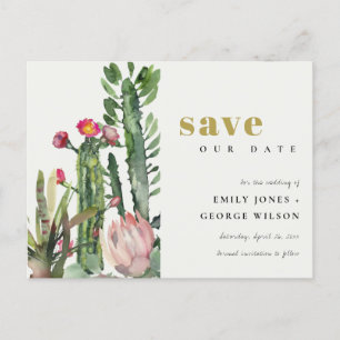 PINK FLORAL DESERT CACTI FOLIAGE SAVE THE DATE ANNOUNCEMENT POSTCARD