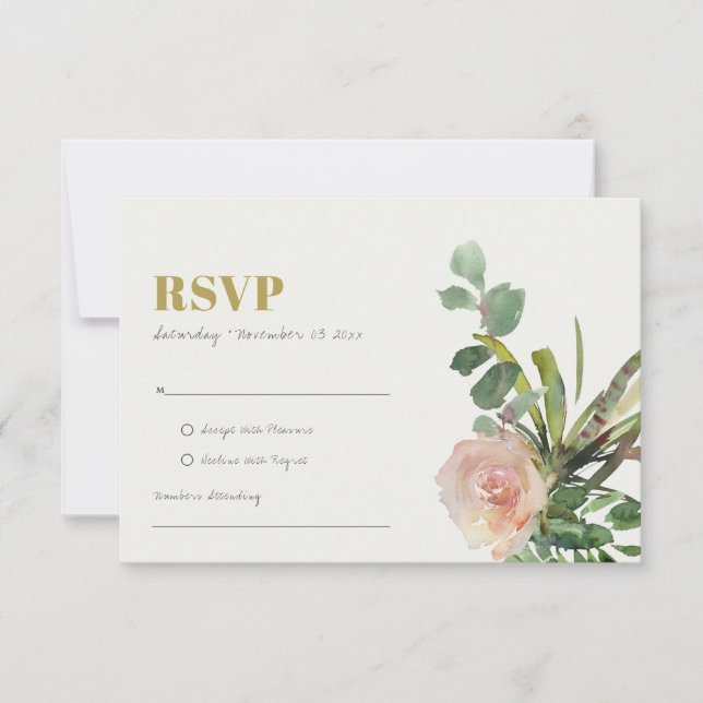 PINK FLORAL DESERT CACTI FOLIAGE WATERCOLOR RSVP (Front)