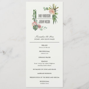 PINK FLORAL DESERT CACTI WEDDING CEREMONY PROGRAM MENU