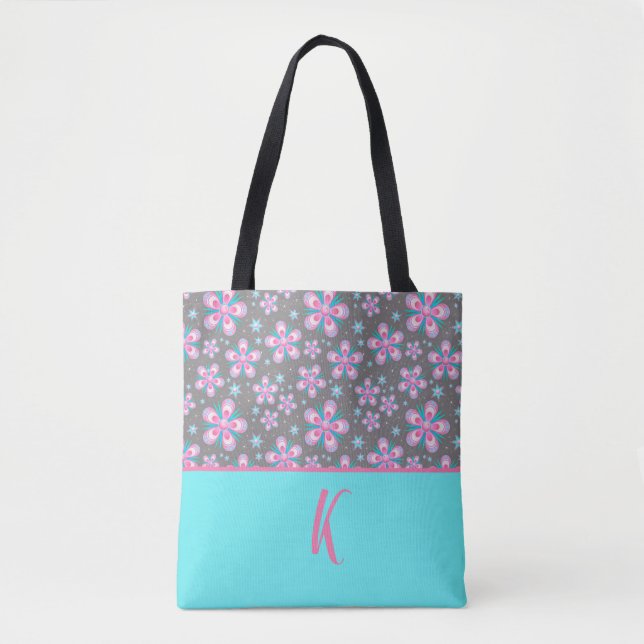 Pink Floral Design Personalised Tote Bag (Front)