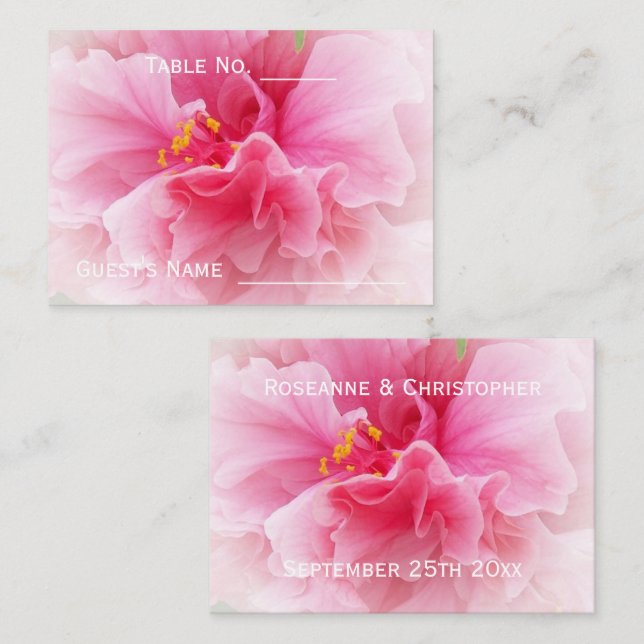 Pink Floral Design Wedding Place Card (Front/Back)