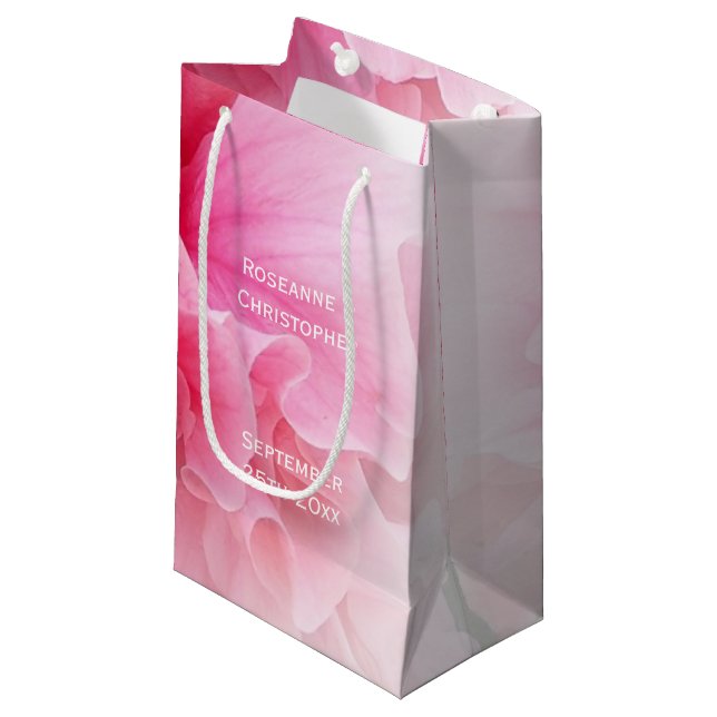 Pink Floral Design Wedding Small Gift Bag (Front Angled)