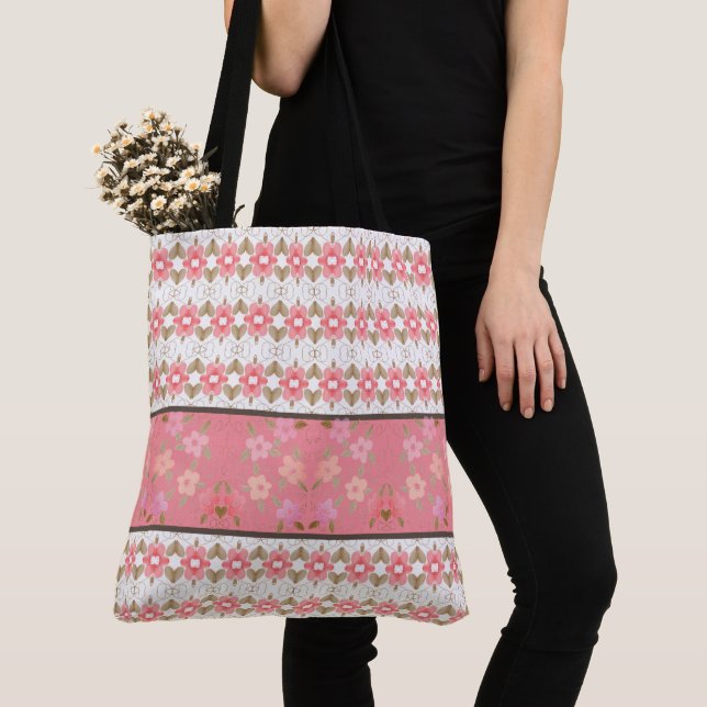 Pink Floral Designer Tote Bag (Close Up)