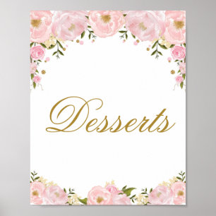 Pink Floral Dessert Wedding Favor Shower Sign