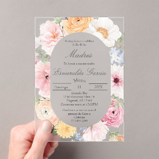 Pink floral dia de las madres  acrylic invitations
