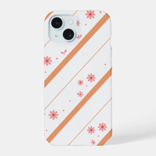 Pink floral Diagonal stripe phone case. iPhone 15 Case