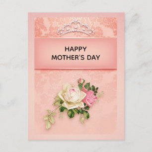 Pink floral & Diamond Tiara Princess Mother's Day Postcard