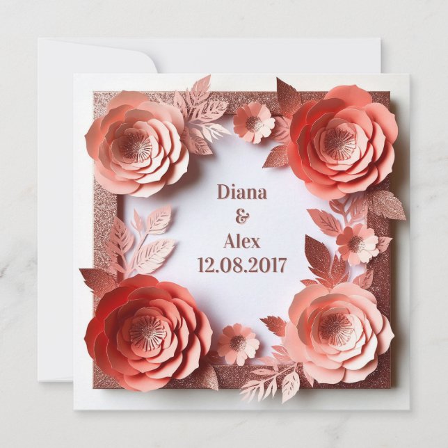 💎 Pink Floral Diamond Wedding 💎 Invitation (Front)