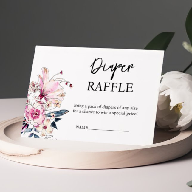 Pink Floral Diaper Raffle Baby Shower  Enclosure Card (Creator Uploaded)