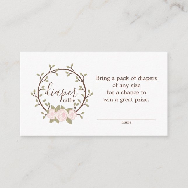 Pink Floral Diaper Raffle Ticket Baby Shower Enclosure Card (Front)