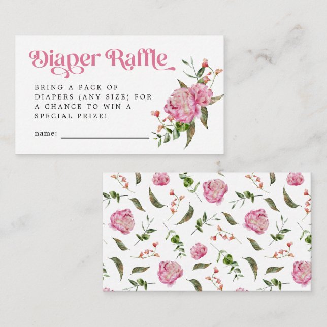 Pink Floral Diaper Raffle Ticket Enclosure Card (Front/Back)