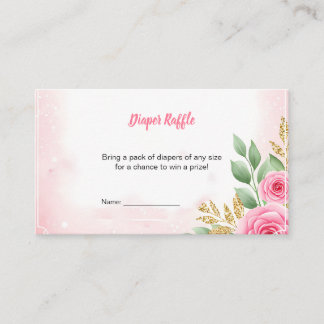 Pink Floral Diaper Raffle Ticket with Elegant Rose Enclosure Card