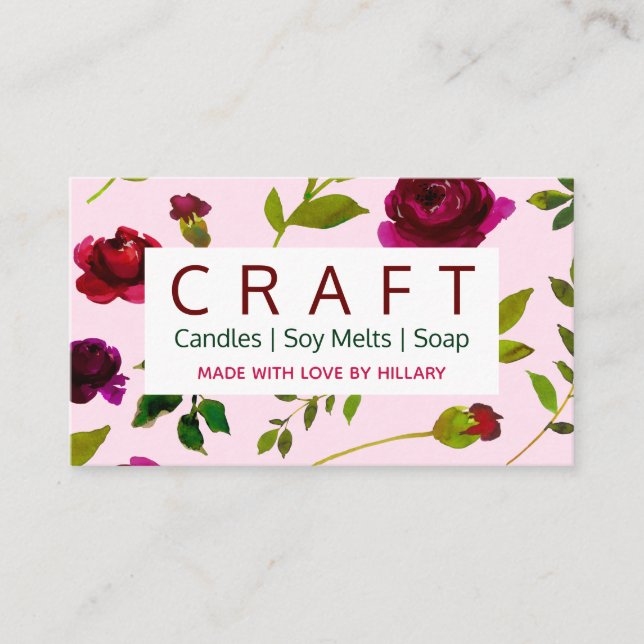 Pink Floral DIY Craft Candle Soy Melt And Soap Business Card (Front)