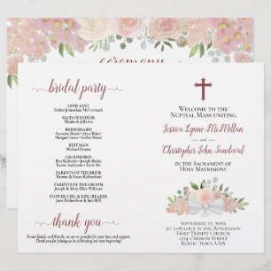 Pink Floral DIY Fold Catholic Wedding Program