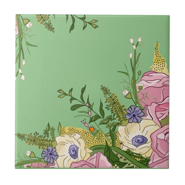 Pink Floral Doodle illustration on   Tile (Front)