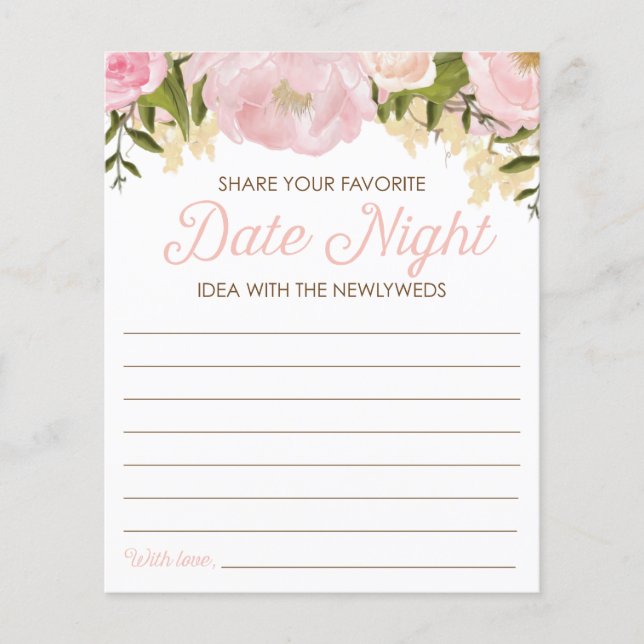 Pink Floral Double Sided Bridal Shower Date Night Flyer (Front)