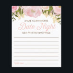 Pink Floral Double Sided Bridal Shower Date Night Flyer<br><div class="desc">Get the party started with this fun DOUBLE sided Bridal Shower activity! One side is Share Your Favourite Date Night Idea - and the other is Share Some Advice! Double the fun for the price of one! Matching Menu: https://www.zazzle.com/wedding_menu_bridal_shower_menu_pink_floral-245039215506897611 Matching Favour Stickers: https://www.zazzle.com/pink_floral_sticker-217268181705341556 Matching Cups: https://www.zazzle.com/pink_floral_cups-256038535211847264 Matching Napkins: https://www.zazzle.com/pink_floral_napkins-256076261234916909 Visit...</div>