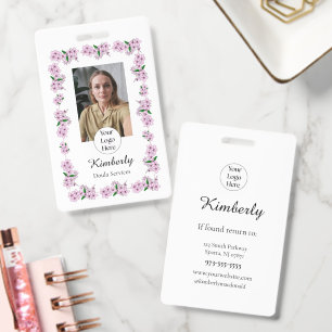 Pink Floral Doula Services your logo photo ID Badge