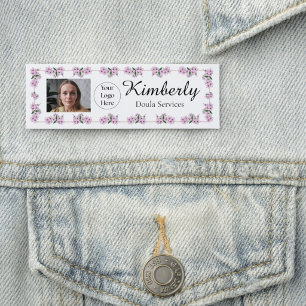 Pink Floral Doula Services your logo photo Name Tag