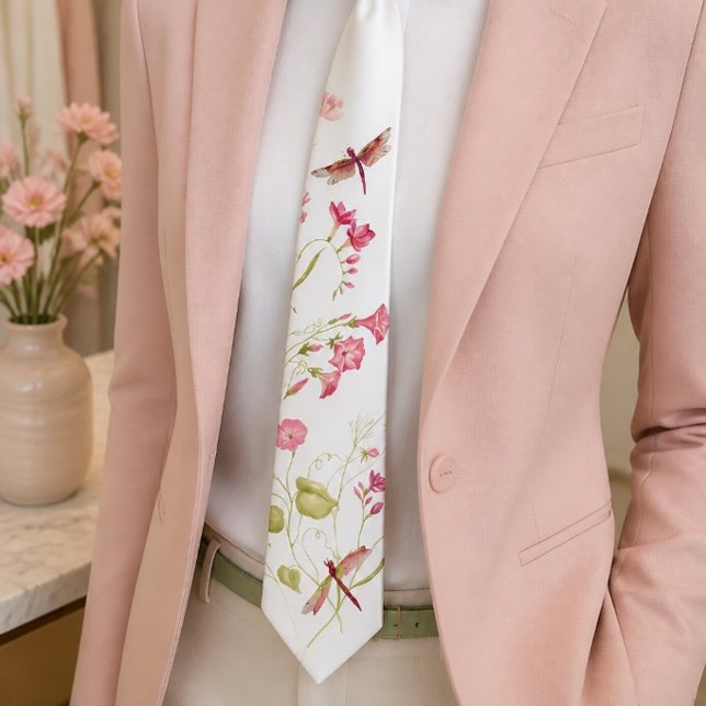 Pink Floral Dragonfly Neck Tie (Creator Uploaded)