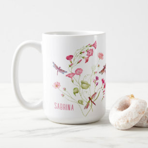 Pink Floral Dragonfly Personalized Mug