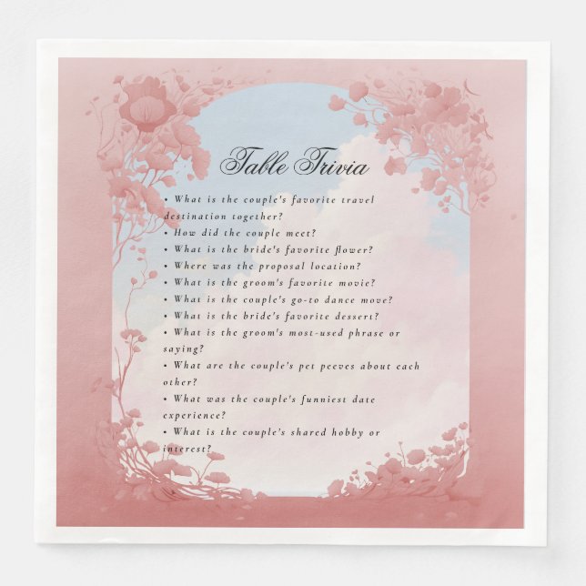Pink floral dreamy clouds Love story Napkin (Front)