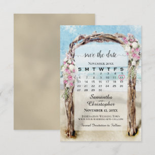 Pink Floral Driftwood Beach Arbor Calendar Wedding Save The Date