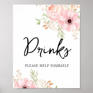 Pink Floral Drinks Baby Shower Poster