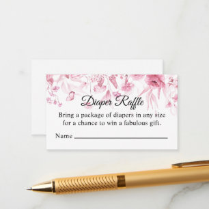 Pink Floral Drop, Diaper Raffle, Girl Baby Shower Enclosure Card