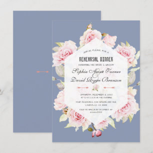 Pink Floral Dusty Blue Geometric Rehearsal Dinner Invitation