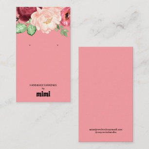 Pink Floral Earring Display Business Card