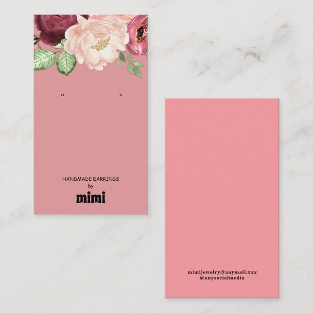 Pink Floral Earring Display  Business Card (Front/Back)